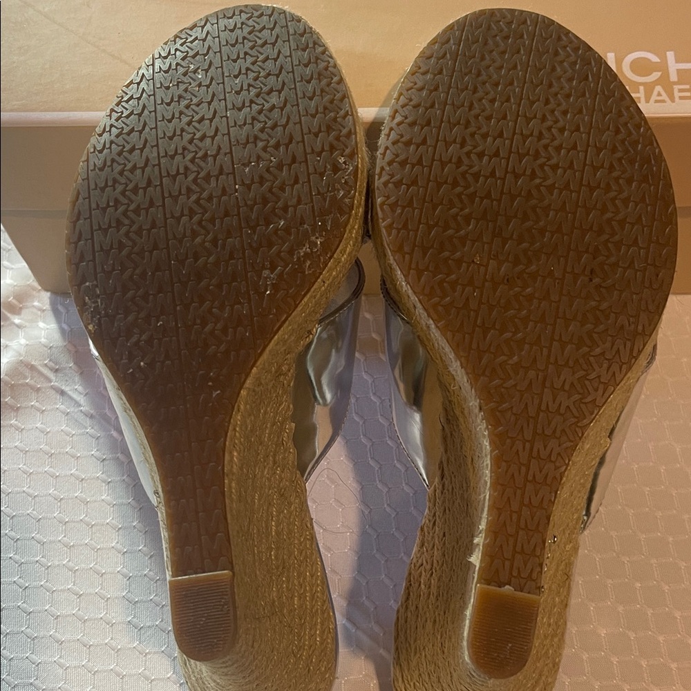 Michael Kors Shiny Silver Wedge Sandals - Picture 9 of 11